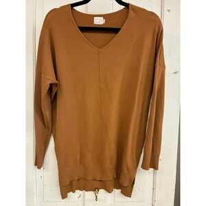 M/L Dreamers by Debut Womens Rust Orange V-Neck Oversized Knit Sweater